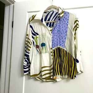 Abstract button down blouse